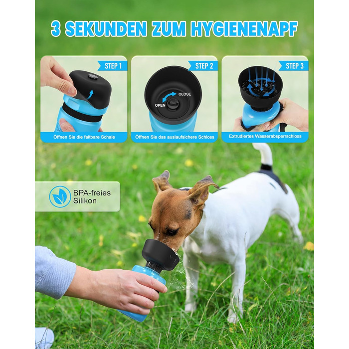 Складана пляшка для води для собак Lesotc, 520 мл, блакитна - для прогулянок, подорожей, кемпінгу