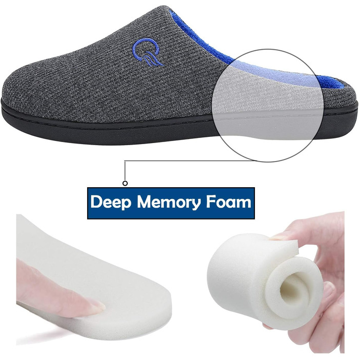 Тапочки Mishansha зимові утеплені з піною пам'яті для дому та вулиці, розмір 36-47, сірий та синій кольори