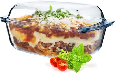 Жароміцна скляна форма KADAX з кришкою, 5.8 л, прямокутна, для запікання, лазаньї, овочевого рагу, використання у духовці