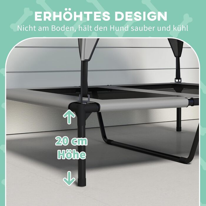PawHut Підвищене собаче ліжко з балдахіном, ліжко для домашніх тварин, вулиця, лежанка для собак з дахом, дихаюча, для міні та маленьких собак, Оксфорд 61 x 46 x 63 см (Д 91 x Ш 76 x В 89 см, світло-сірий)