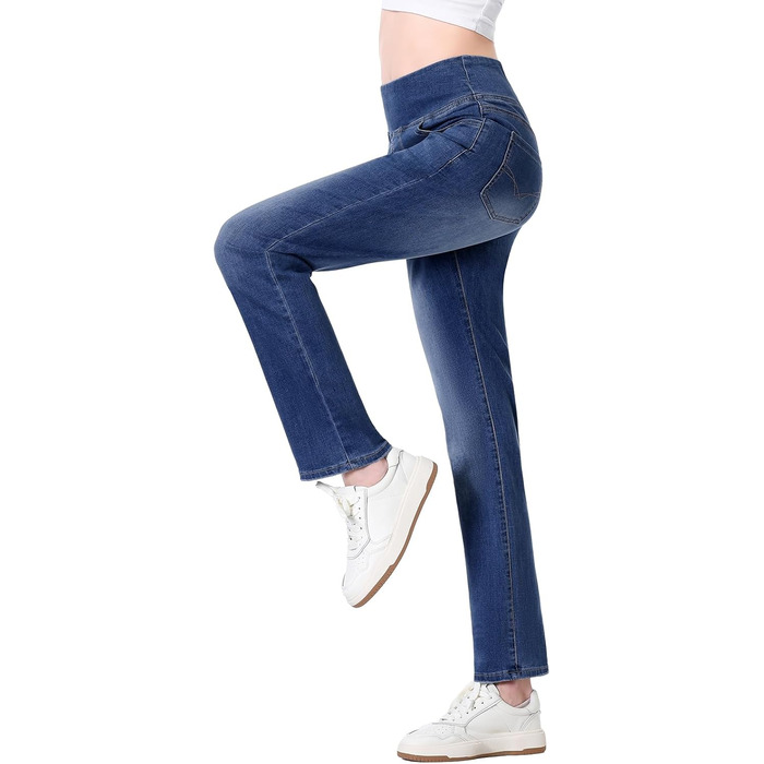 Жіночі джинси Pull On Straight, висока талія, еластичний денім, 4 кишені, темно-синій колір, розмір 31