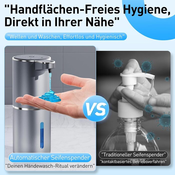 Automatic Soap Dispenser Wall Mount with Sensor Infrared, 380ml Electric Soap Dispenser No Drilling with USB Rechargeable, IPX5 Waterproof for Bathroom Toilet Kitchen - Silver