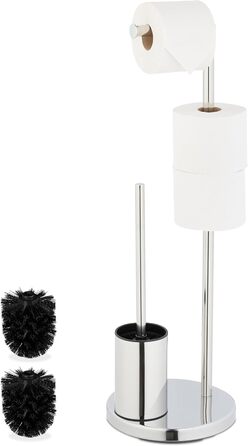 Набір для туалету Relaxdays, нержавіюча сталь, 68 x 22 см, підлоговий тримач для туалетного паперу, щітка для туалету з підставкою, срібний