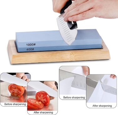 Набір для заточування ножів Aoresac: професійний шліфувальний камінь з різною зернистістю (400/1000/3000/8000) з неслизькою основою, камінь для заточування площини, кутовий шаблон, брусок для полірування. У подарунковій коробці