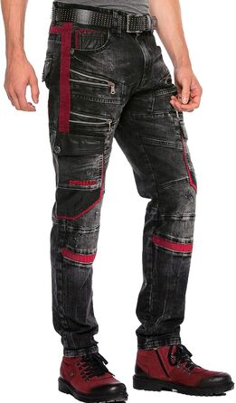 Чоловічі джинси Cipo & Baxx Cargo Regular Fit Straight Biker Used Look чорні W40 L32
