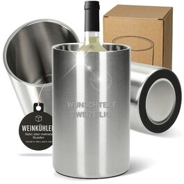 Персоналізований охолоджувач для пляшок 'Chill' - двостінний охолоджувач для вина з нержавіючої сталі - охолоджувач для вина, шампанського, пива - подарунок для поціновувачів вина, друзів, батьків, колір: срібло + індивідуальний текст