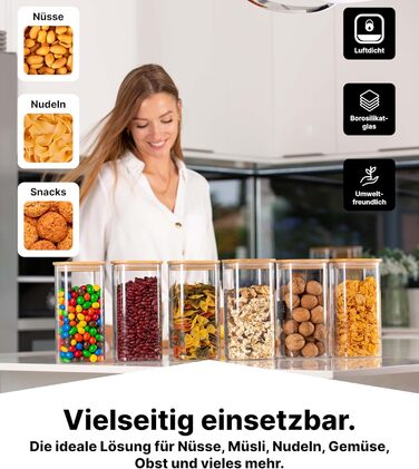 Скляні банки для зберігання Deco haus® з кришкою, набір 6 шт. [+ЕТИКЕТКИ] - 10x21 см