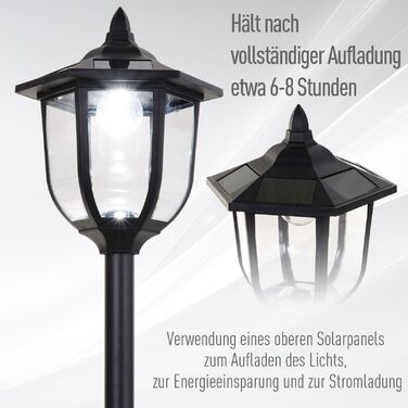 Сонячне освітлення для саду Outsunny – LED ліхтар для саду та тераси, 30/60 люмен, пластик, чорний, Ø26,5 x H177 см. Ідеально підходить для саду та тераси.