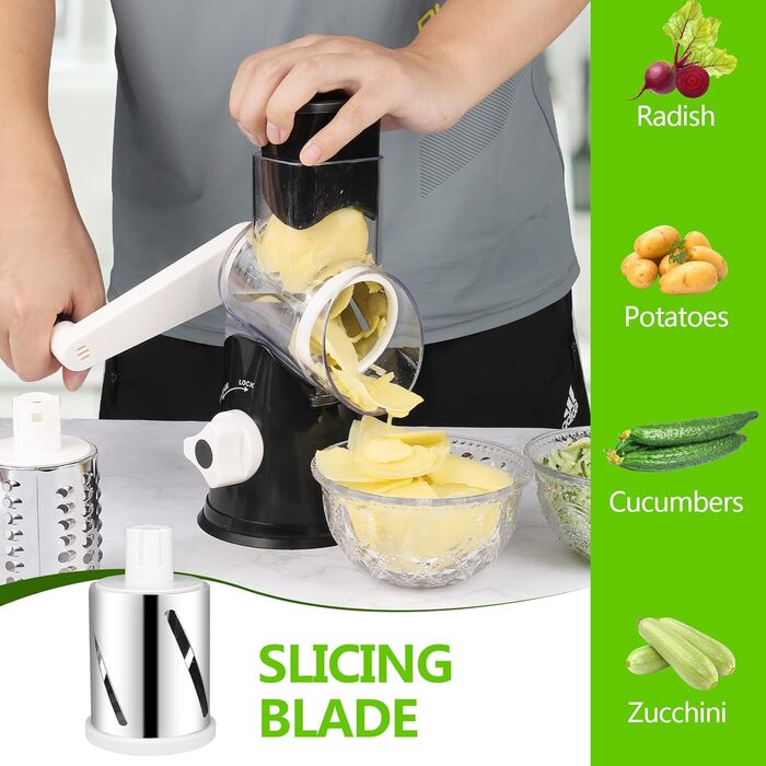 Ручна тертка для сиру та овочів Diealles Shine з ручкою, 3 змінні леза з нержавіючої сталі, для сиру, овочів, горіхів, кави