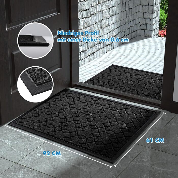 Килимок для дому Yimobra, 92 x 61 см, чорний: водонепроникний, миючий, з антиковзким покриттям