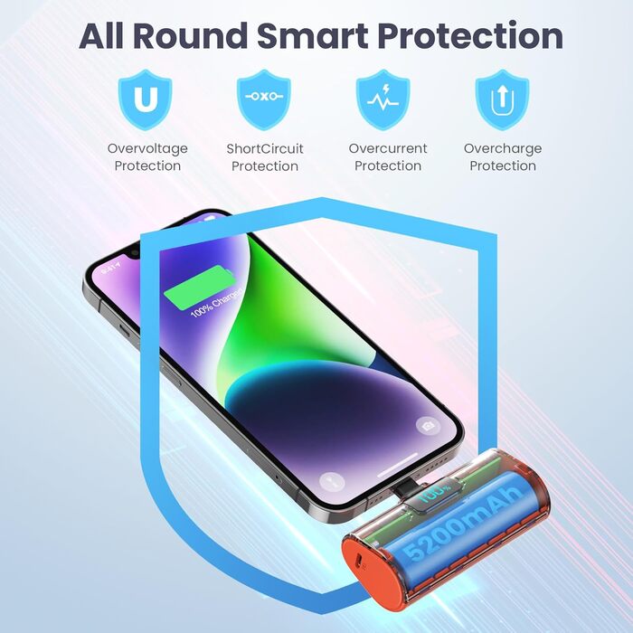 Портативний зарядний акумулятор Powerbank 5200mAh з LCD дисплеєм, 20W PD, сумісний з iPhone 14/13/12/11 та іншими моделями (Orange)