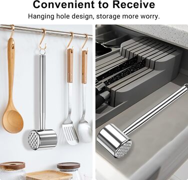 Клобак для м'яса HOOMIL, двосторонній антипригарний, для шніцелів та стейків, з нержавіючої сталі, з неслизькою ручкою