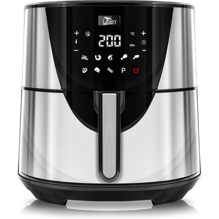 Електрична фритюрниця Uten 5.5L XXL з гарячим повітрям, 1700W, таймер, антипригарне покриття, для 2-8 осіб, чорна