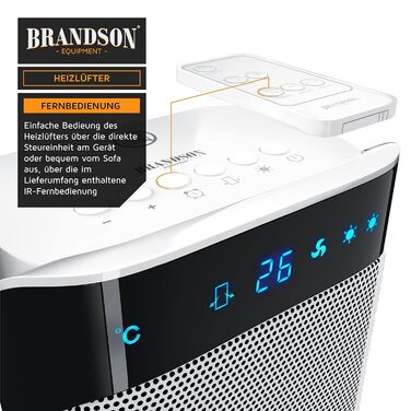 Електричний обігрівач Brandson з пультом керування, керамічний, для ванної кімнати, енергозберігаючий, тихий, з осциляцією, 2 режими нагріву, таймер, сертифікат GS