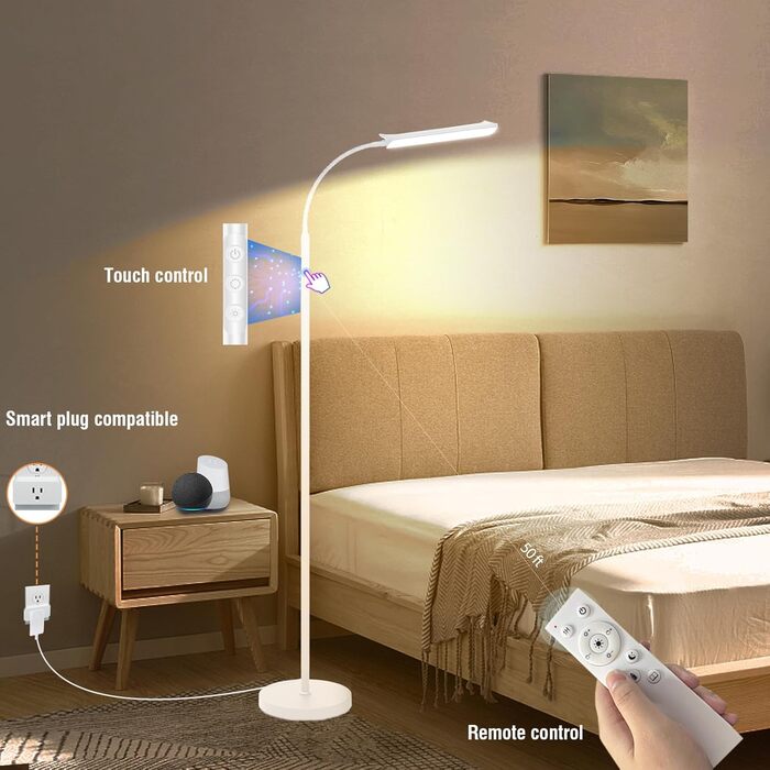 LED-стійка лампа Marctronic для вітальні, димерна, з пультом та сенсорним керуванням, 18W, 1800LM, сучасний дизайн, для офісу, спальні, біла