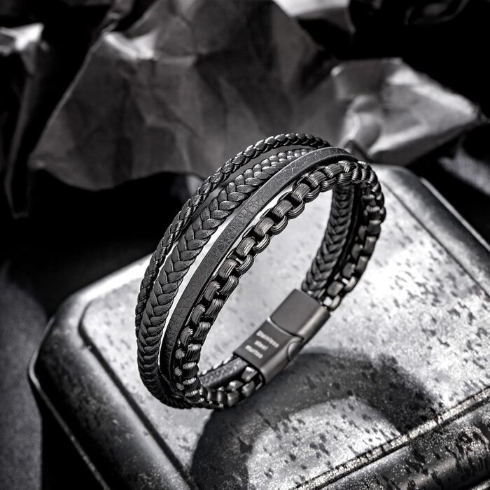 Чоловічий браслет Murtoo зі шкіри та нержавіючої сталі з магнітним застібком (20 см, чорний, коричневий)