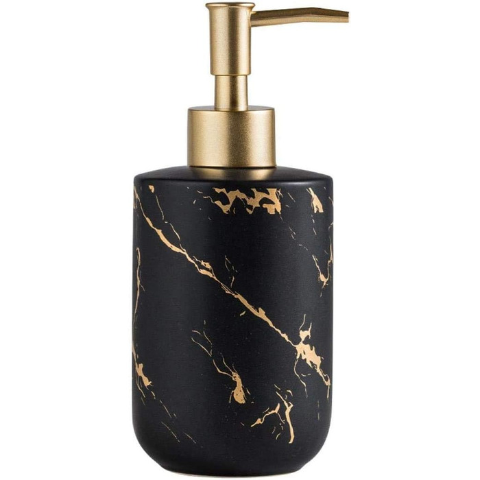Набір аксесуарів для ванної кімнати FülleMore з кераміки, люкс, мармурова текстура, 3 шт. (дозатор для мила, мильниця, стаканчик для зубної пасти, чорний)