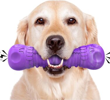 HETOO Dog Toy, Indestructible, Durable, Squeaky, Chew Toy for Aggressive Chewers, Large and Medium Dog Breeds, Dental Care (Large, Purple Gray)