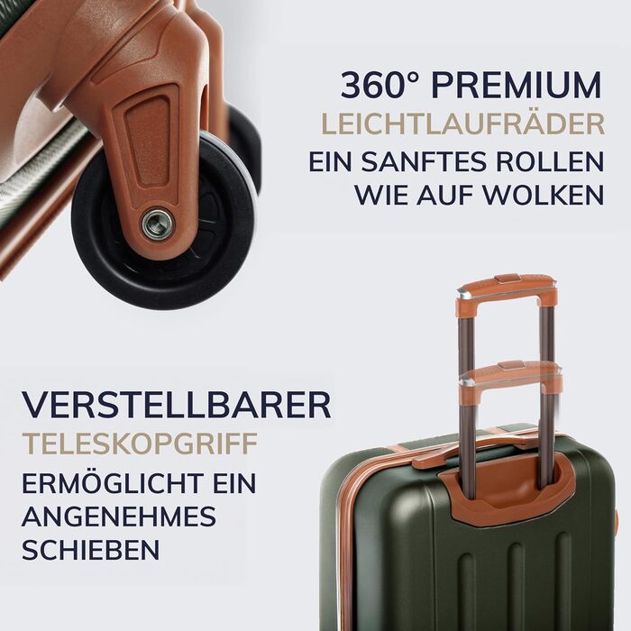 Набір валіз FERGÉ Milano 3 шт. з жорсткого ABS (ручна поклажа, L, XL) - зелений, хакі