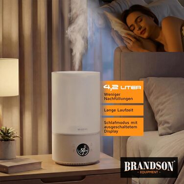 Зволожувач повітря Brandson з цифровим дисплеєм та пультом дистанційного керування, 4.2 л, таймер, 3 режими туману, тиха робота, функція Sleep, для спальні, дитячої кімнати, офісу