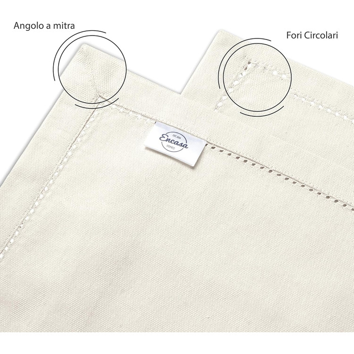 Encasa XO Cloth Napkin Set of 12 | Pure Cotton with Hemstitch Design | Natural | Square Size 43x43 cm | Table Napkins – Machine Washable & Reusable