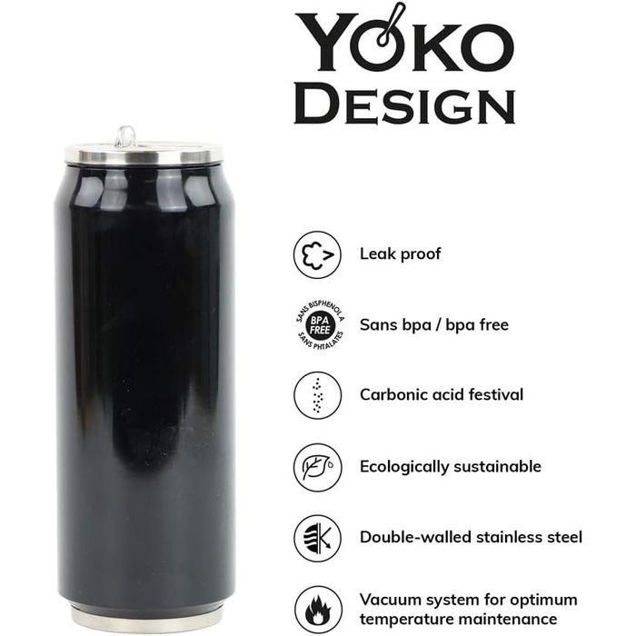 Термос Yoko Design Thermoskanne з нержавіючої сталі, двостінний, BPA-free, 280/500/700 мл, Art Deco, чорний