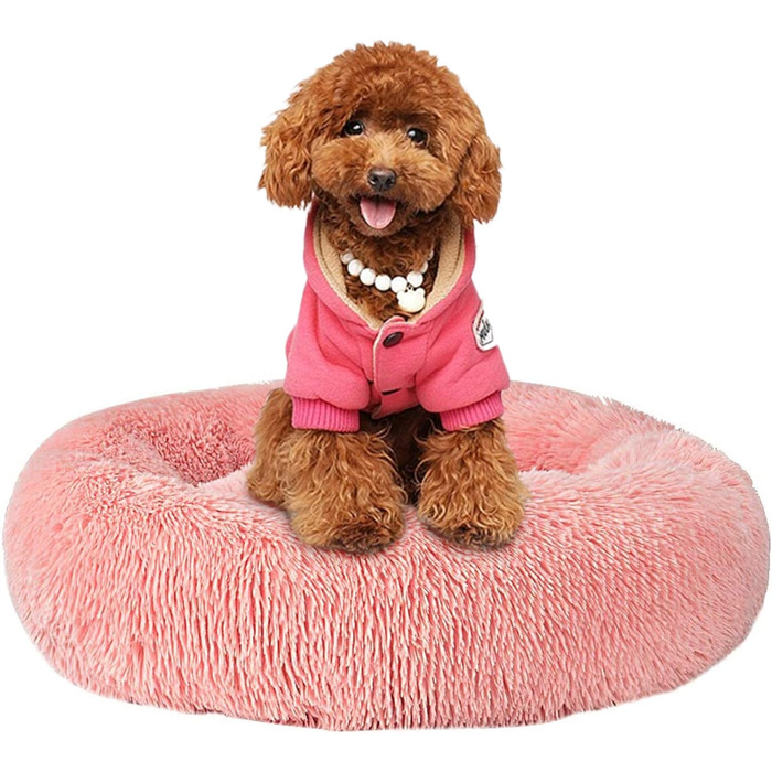 М'яке кругле ліжко для котів та собак. Ліжко-подушка для домашніх тварин, 70см, білий/рожевий колір