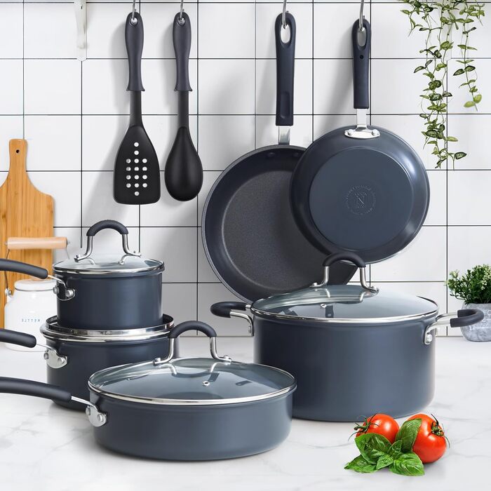 Cook N Home професійний набір посуду з анодованого алюмінію, скло, чорний, 12 предметів