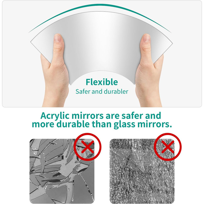 6 дзеркал самоклеючих, 30 x 40 см, акрилові, для стін та шаф, 6 шт.