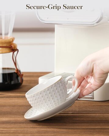 Набір кавових чашок MALACASA з блюдцем, 8 шт. (4 персони), кавовий сервіз з порцеляни, об'єм 180 мл, для кави, чаю, десертів, бежевий