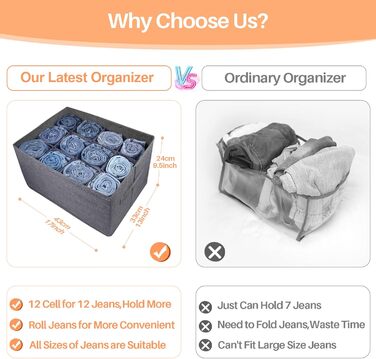 EASEVE 4-Piece Closet Organizer Drawer Storage Box for Clothes - 12-Cell Drawer Organization System Closet Clothes Storage Boxes for Jeans, Pants, Towel, Shirt, Sweater