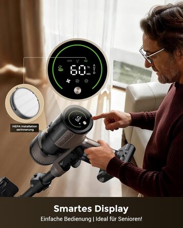 Бездротовий пилосос Proscenic P20 з функцією миття, 70KPa, 70 хв, 680W, самостійна док-станція, фільтр 6 шарів, 1,5л, для килимів та шерсті домашніх тварин, Aurum Black