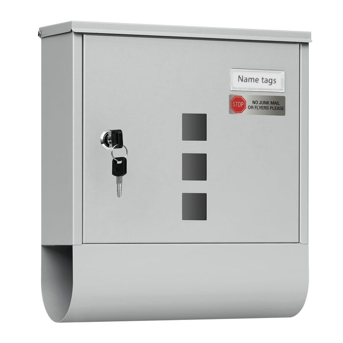 Поштовий ящик WOLTU з газетницею, оглядовим вікном та табличкою для імені, настінний, замикається на ключ (2 ключі), сучасний, сірий (30,5x33,5x9 см)