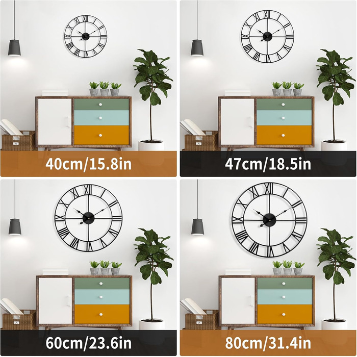 Mee 2ou Wall Clock Modern Nearly Silent Without Ticking - 40cm Diameter Roman Numeral Wall Clocks Modern Living Room Wall Clock Vintage For Bedroom Kitchen Office Country Style Industrial Style