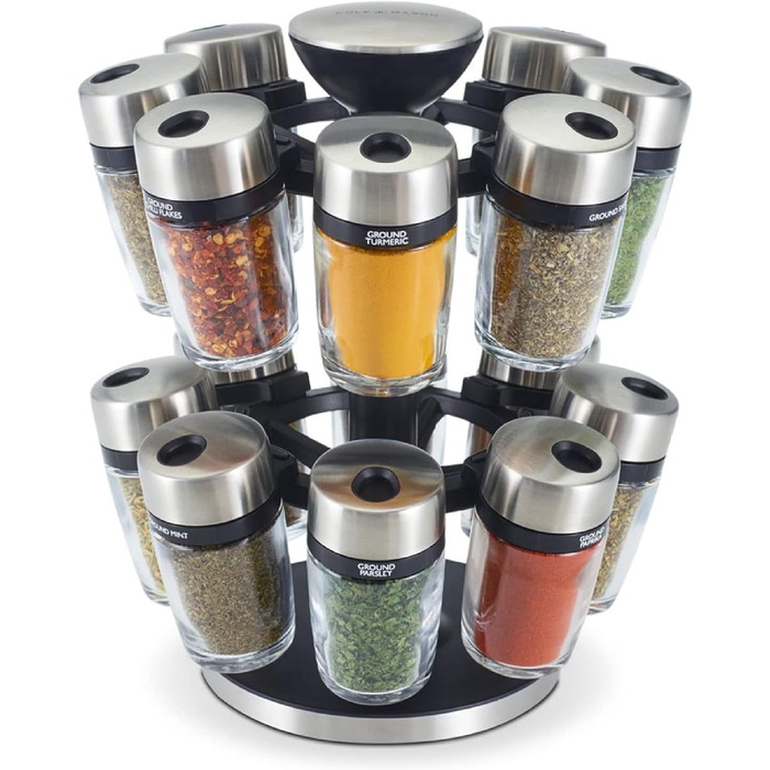 Карусель для спецій та трав Cole & Mason H121808U, 16 відділень, чорний пластик/нержавіюча сталь
