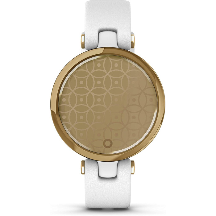 Garmin Lily™ – класичний розумний годинник з сенсорним екраном та декорованим корпусом, світло-золотистий з білим шкіряним ремінцем