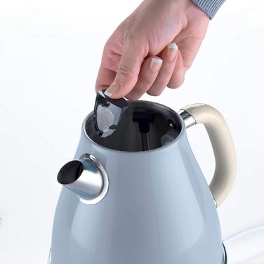 Ariete Vintage Blue Electric Kettle - 1.7L Stainless Steel, 2000W with 360° Swivel Base & Water Level Indicator