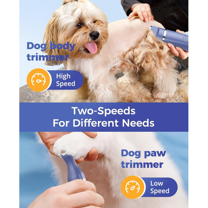 Машинка для стрижки собак і котів oneisall 4-в-1: стрижка, триммінг, шліфування кігтів. Безшумна, акумуляторна. 4 насадки для тіла, лап, очей, вух, обличчя. Білий/Синій колір
