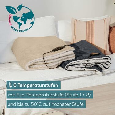 Електрична ковдра Beurer HD 75 з переробленого матеріалу, 180x130 см, 6 температурних режимів, автовимкнення