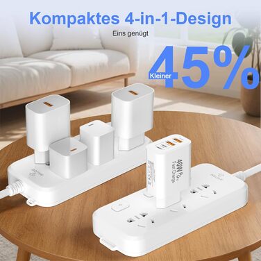 Зарядний пристрій USB-C 2-в-1, 4 порти 40W, PD 3.0 для iPhone 17/16/15/14/13/12/11 Pro/Max/Plus/XR/XS, iPad, Samsung - Швидка зарядка