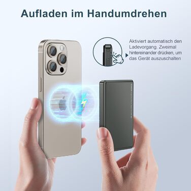 Power Bank NOHON Mag-Safe 5000mAh: Бездротовий акумулятор з магнітним кріпленням, 20W, USB-C, для iPhone 17/16/15/14/13/12 Pro/Pro Max (Грашко-чорний)