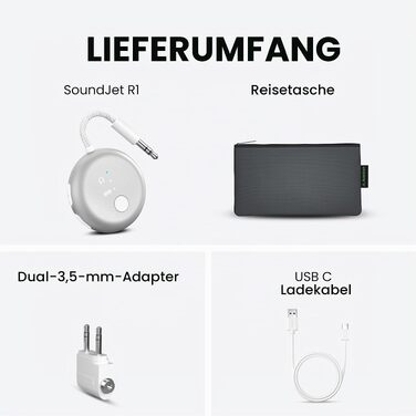 Bluetooth-адаптер для літака Avantree SoundJet R1 для AirPods та бездротових навушників, сріблястий, 25 год роботи
