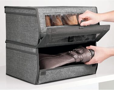 mDesign 8-Piece Fabric Shoe Storage Set – Stackable Shoe Box with Viewing Window, Velcro Closure, and Flip-Top Lid – Storage Box for Closet or Shelf – Dark Gray
