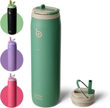 bottlebottle BOTTLE Insulated Water Bottle Stainless Steel 32oz (946ml) with Straw Handle for Sports, Travel, Gym, Double-Walled Leak-Proof, BPA-Free (Green)