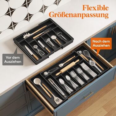 Органайзер для столових приборів Lifewit в шухляду, регульований, чорний (33-57 см x 38 см x 5 см)