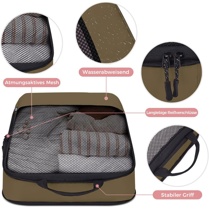 Набір кубиків для пакування багажу BAGLHER - Компактні органайзери для подорожей, водонепроникні сумки (Коричневий)