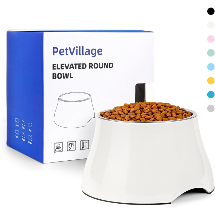 Миска для собак Petvillage: нековзна, з нержавіючою сталі, піднята, для маленьких та середніх порід, спанієлів, велика місткість (3 літри/12 чашок), білий колір