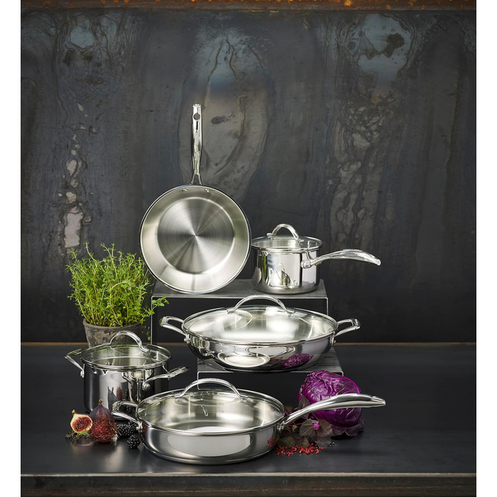 Набір сковорідок SCANPAN STS з нержавіючої сталі 20+28 см | Багатофункціональні сковороди Induction з алюмінієвим ядром, похилі бортики | Сковороди для всіх типів плит | Огнестійкі (24 см)