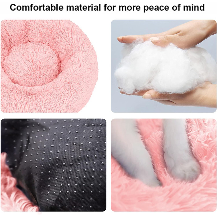 Кругле ліжко для котів та собак Nisrada, 60 см, рожеве, з неслизьким дном