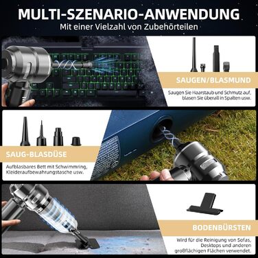 Портативний бездротовий пилосос NVKHG з акумулятором, 26000Pa, 3 швидкості, безщітковий двигун, для дому, авто, офісу, видалення шерсті тварин, срібний